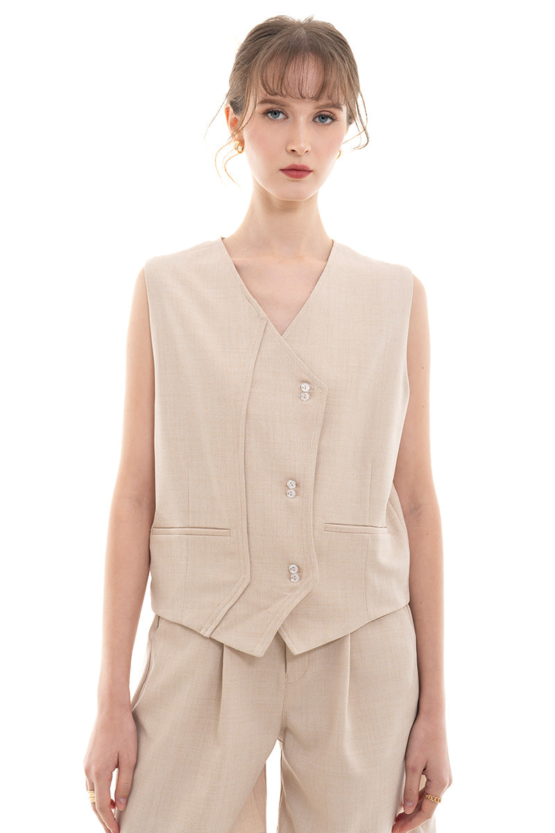 Overlap Vest In Beige