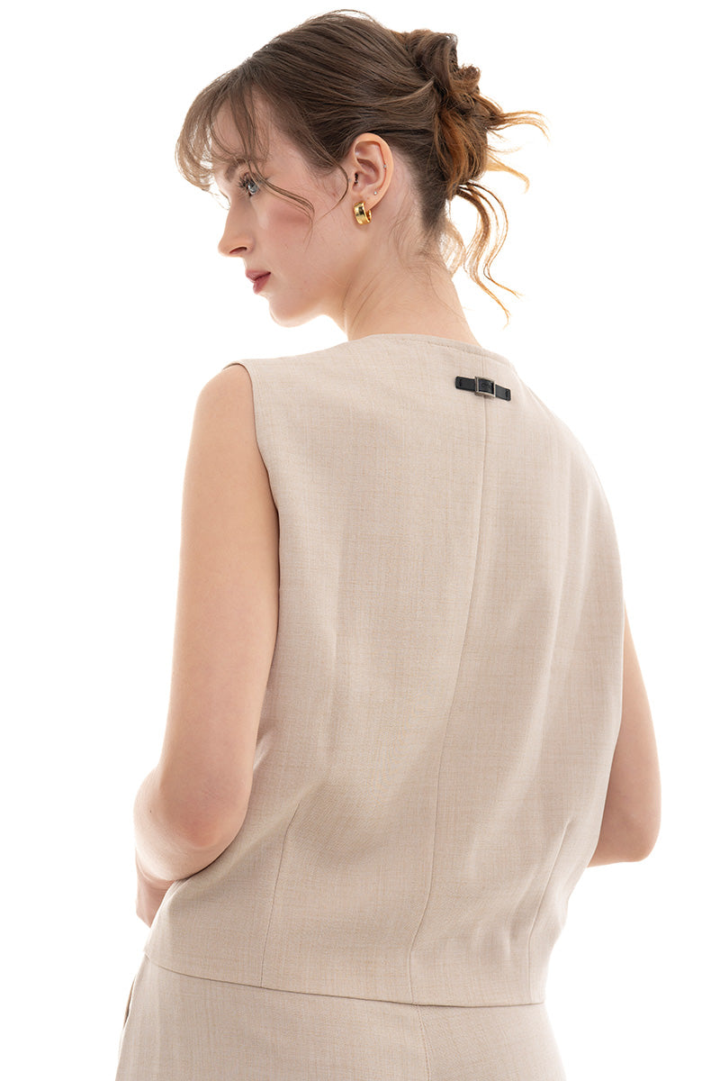 Overlap Vest In Beige