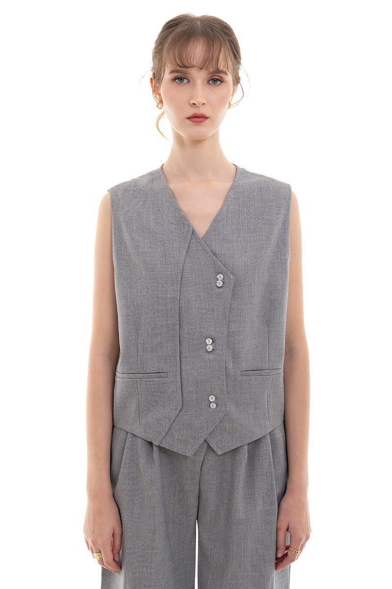 Overlap Vest In Light Grey
