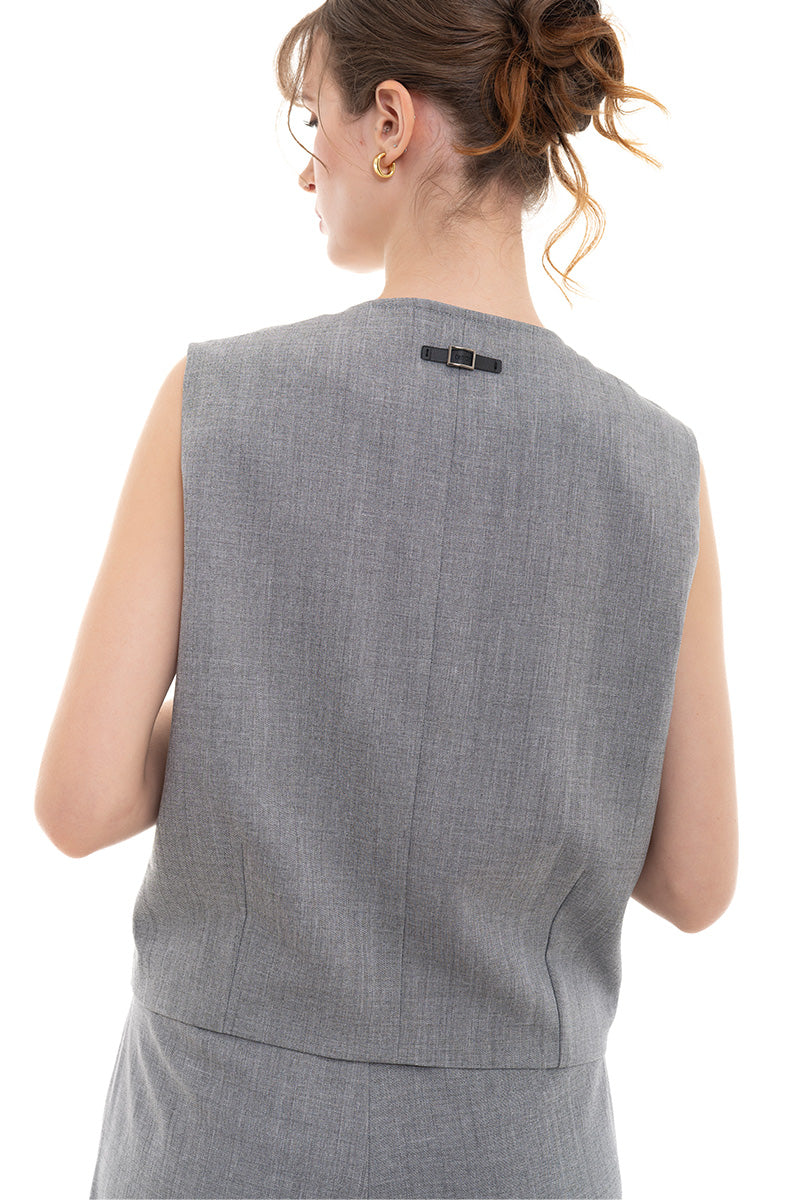 Overlap Vest In Light Grey