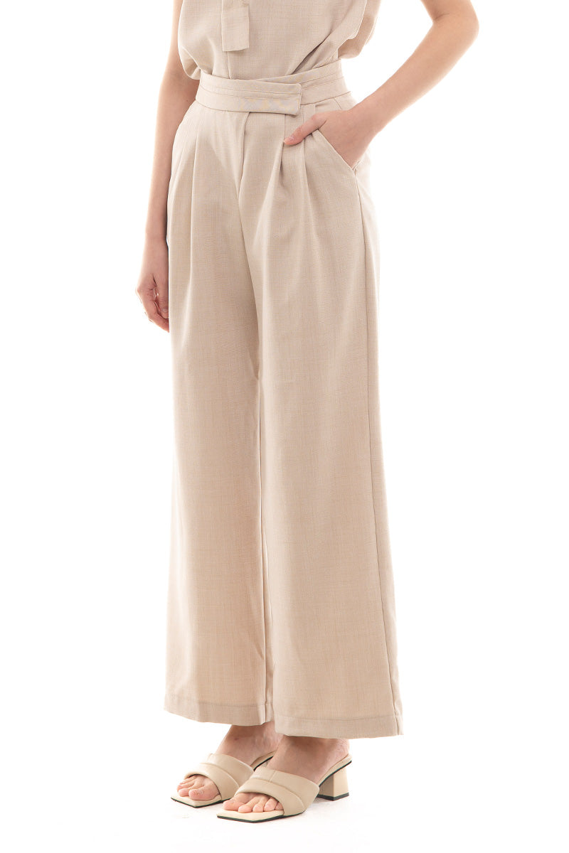 Overlap Waist Trousers In Beige
