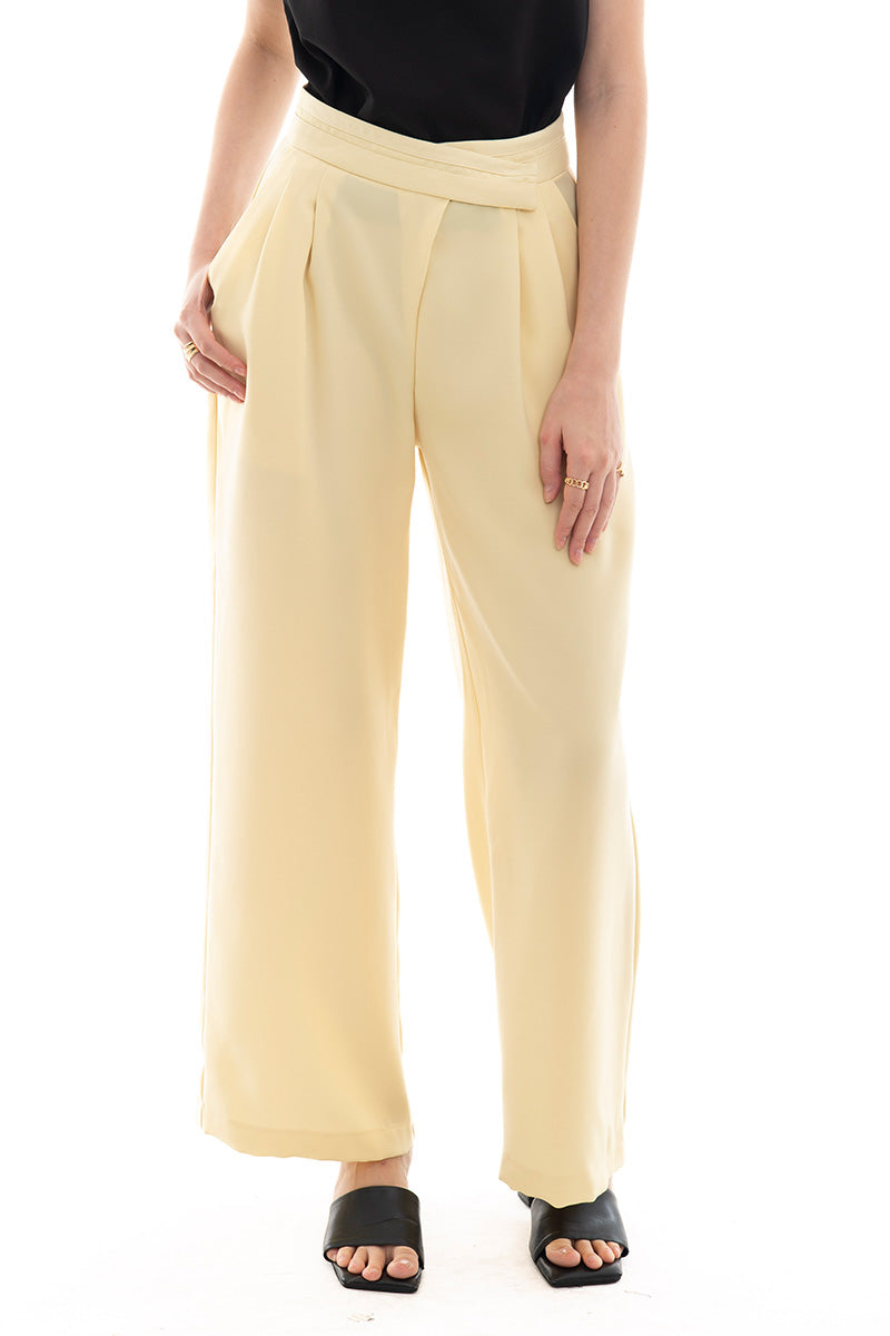 Overlap Waist Trousers In Butter Yellow