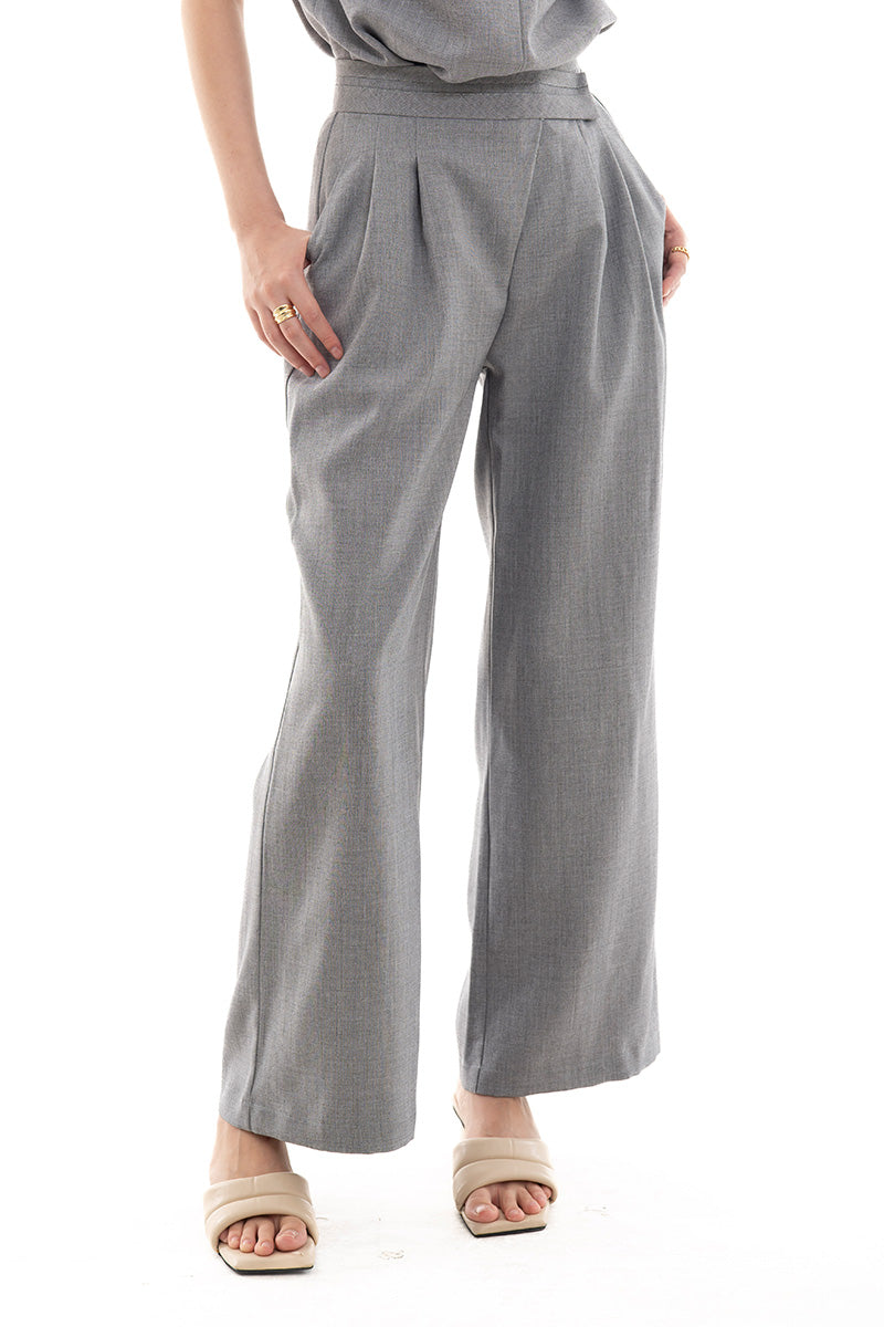Overlap Waist Trousers In Light Grey