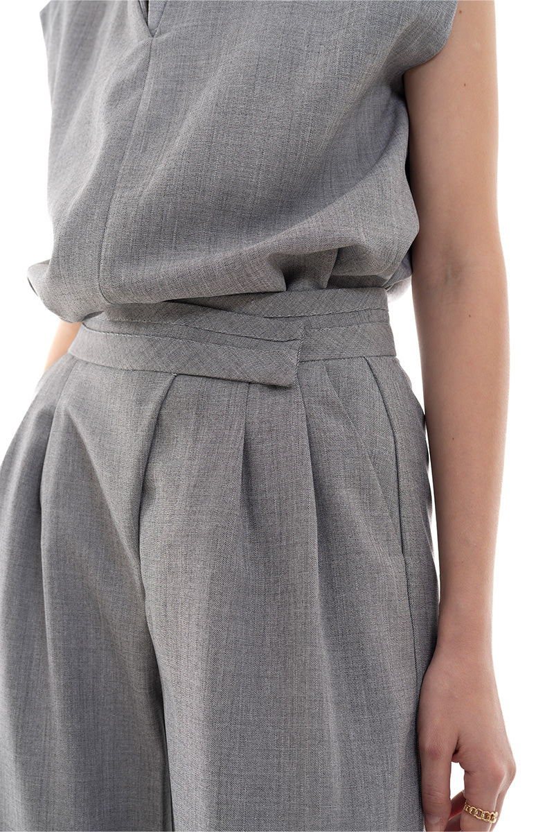 Overlap Waist Trousers In Light Grey
