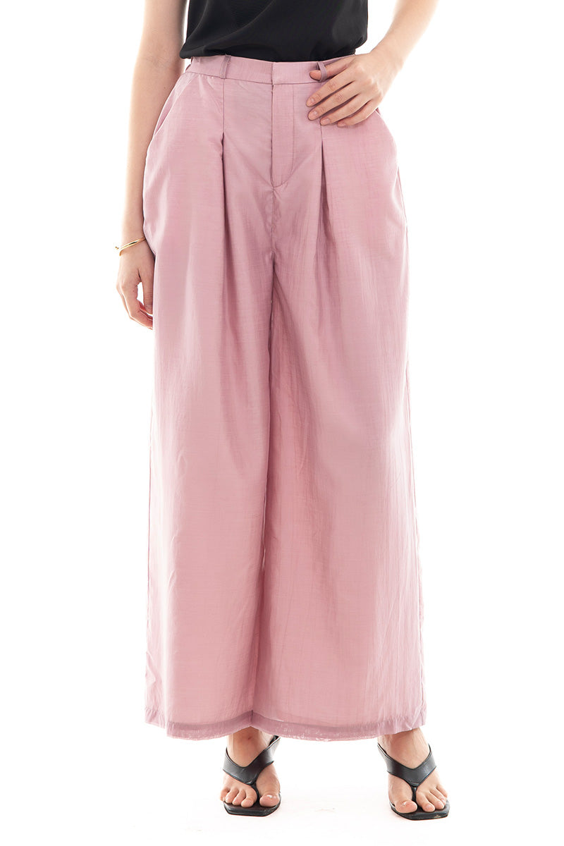 Pleated Wide Leg Pants In Mauve Pink