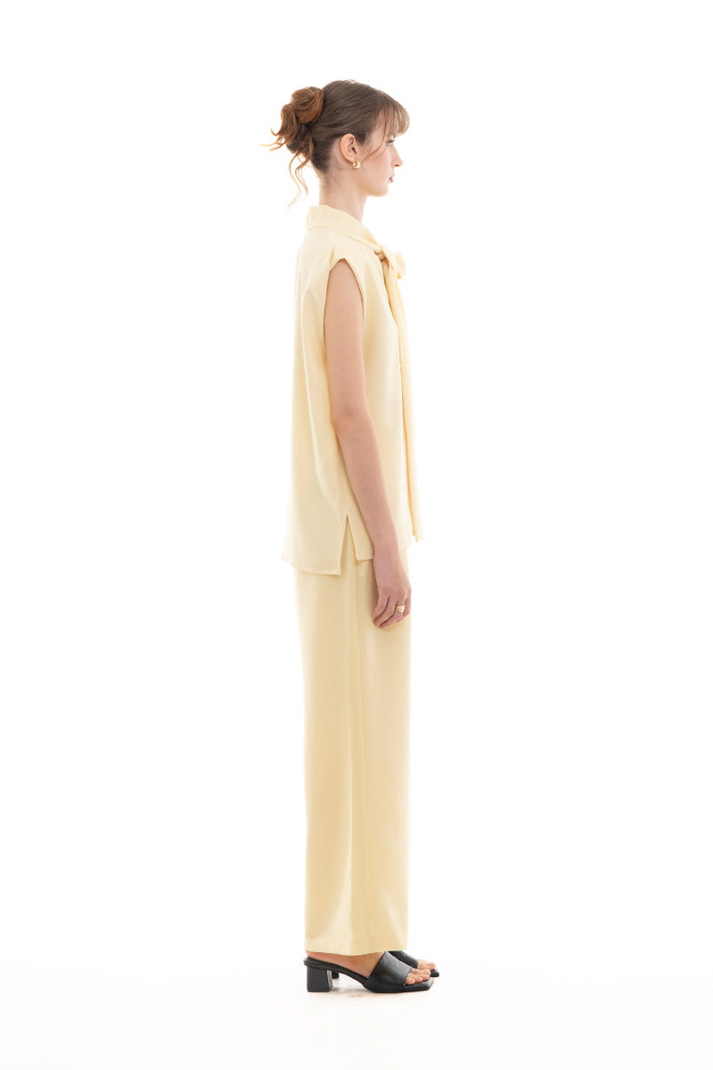 Scarf-Neck Sleeveless Top In Butter Yellow