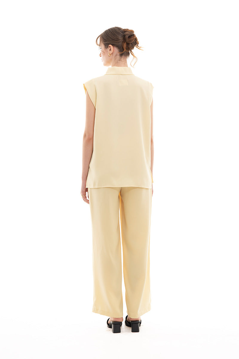 Scarf-Neck Sleeveless Top In Butter Yellow