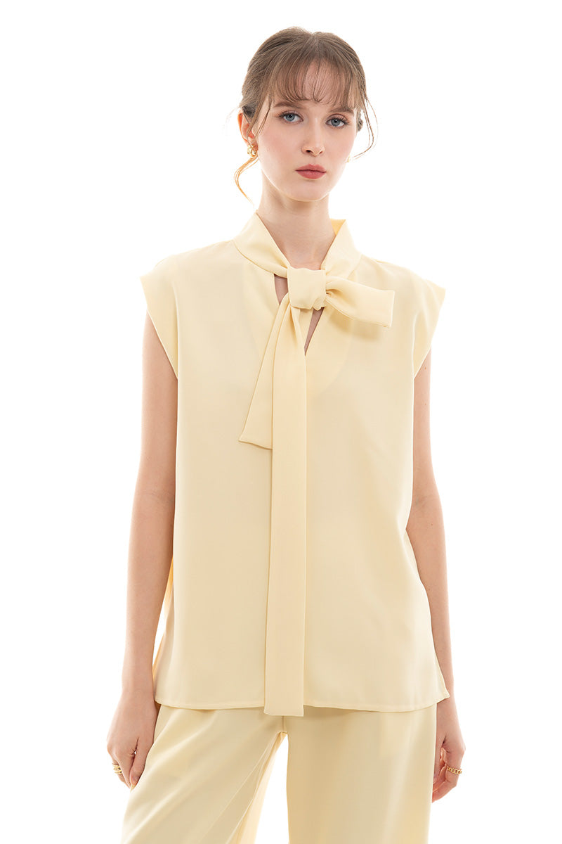 Scarf-Neck Sleeveless Top In Butter Yellow