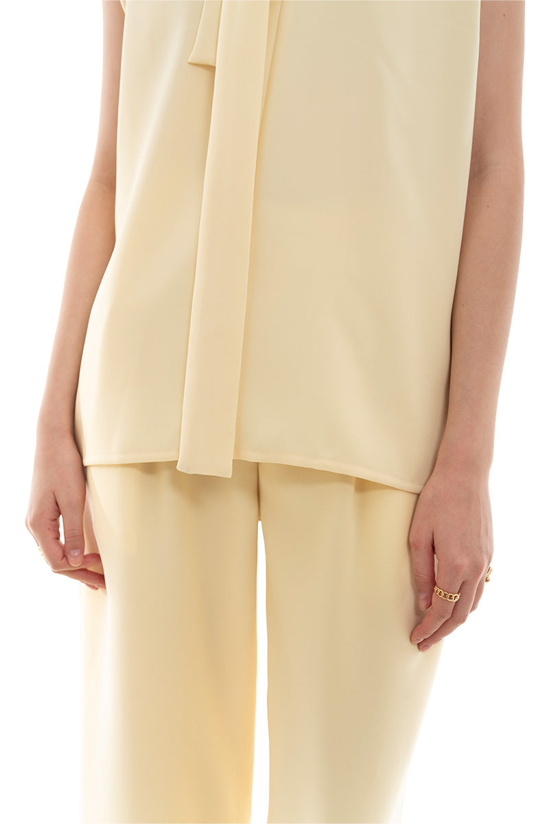 Scarf-Neck Sleeveless Top In Butter Yellow