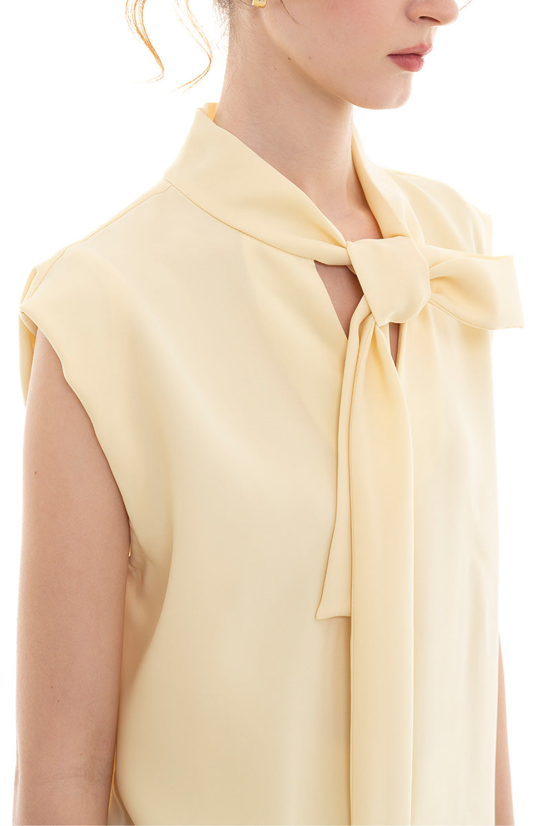 Scarf-Neck Sleeveless Top In Butter Yellow