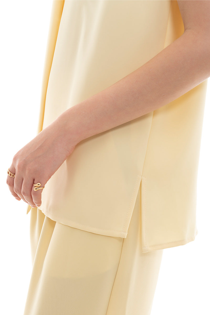 Scarf-Neck Sleeveless Top In Butter Yellow
