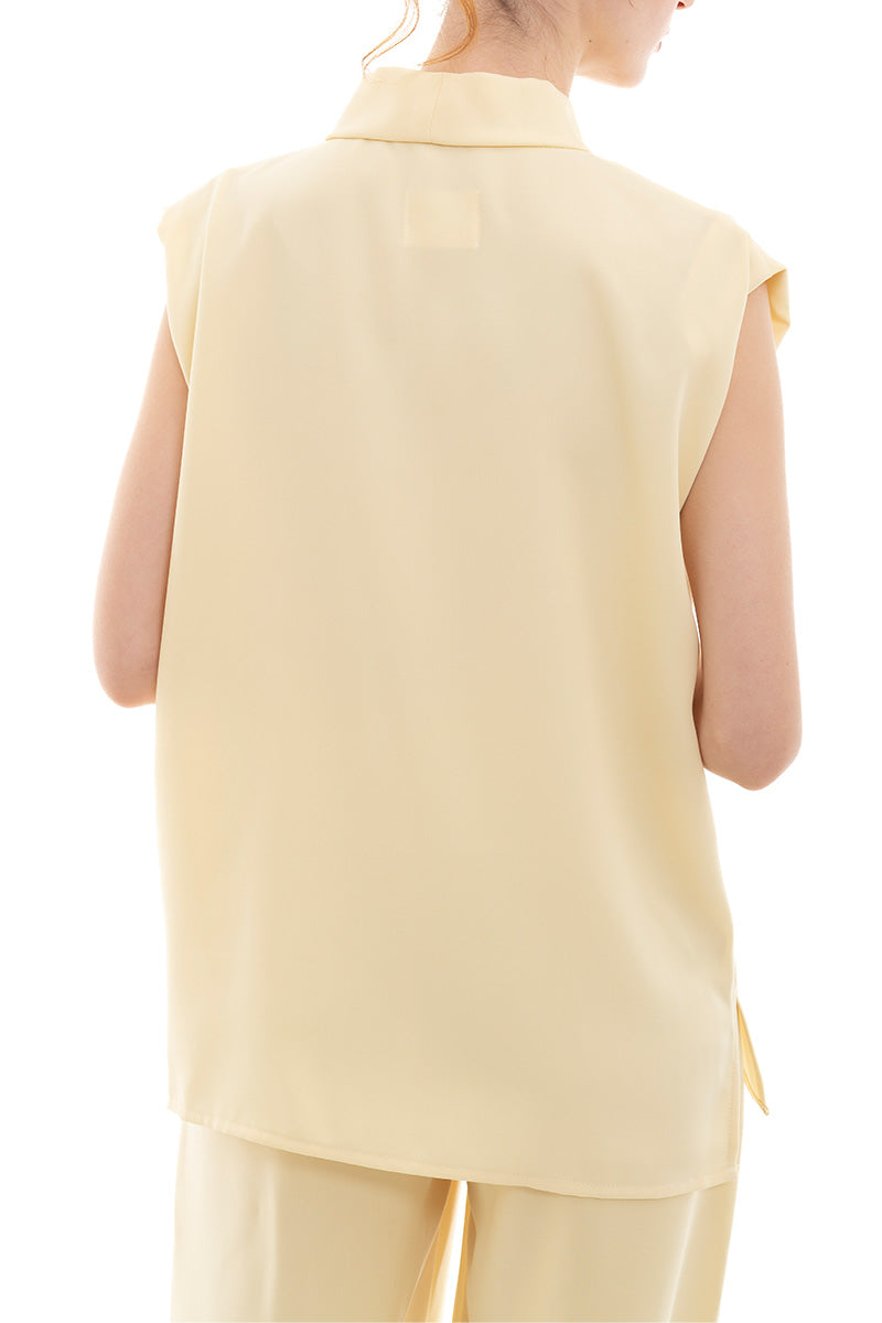 Scarf-Neck Sleeveless Top In Butter Yellow