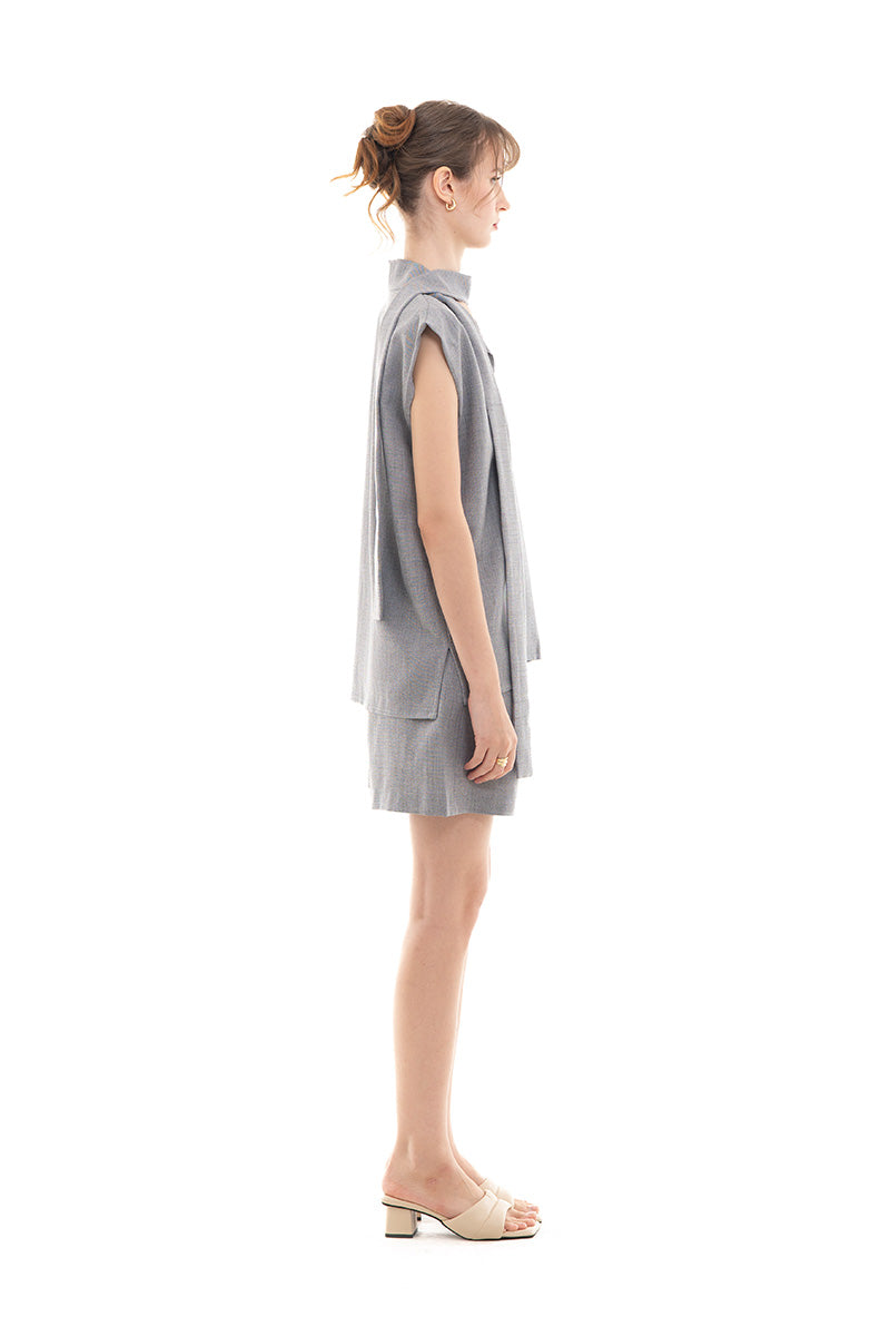 Scarf-Neck Sleeveless Top In Light Grey
