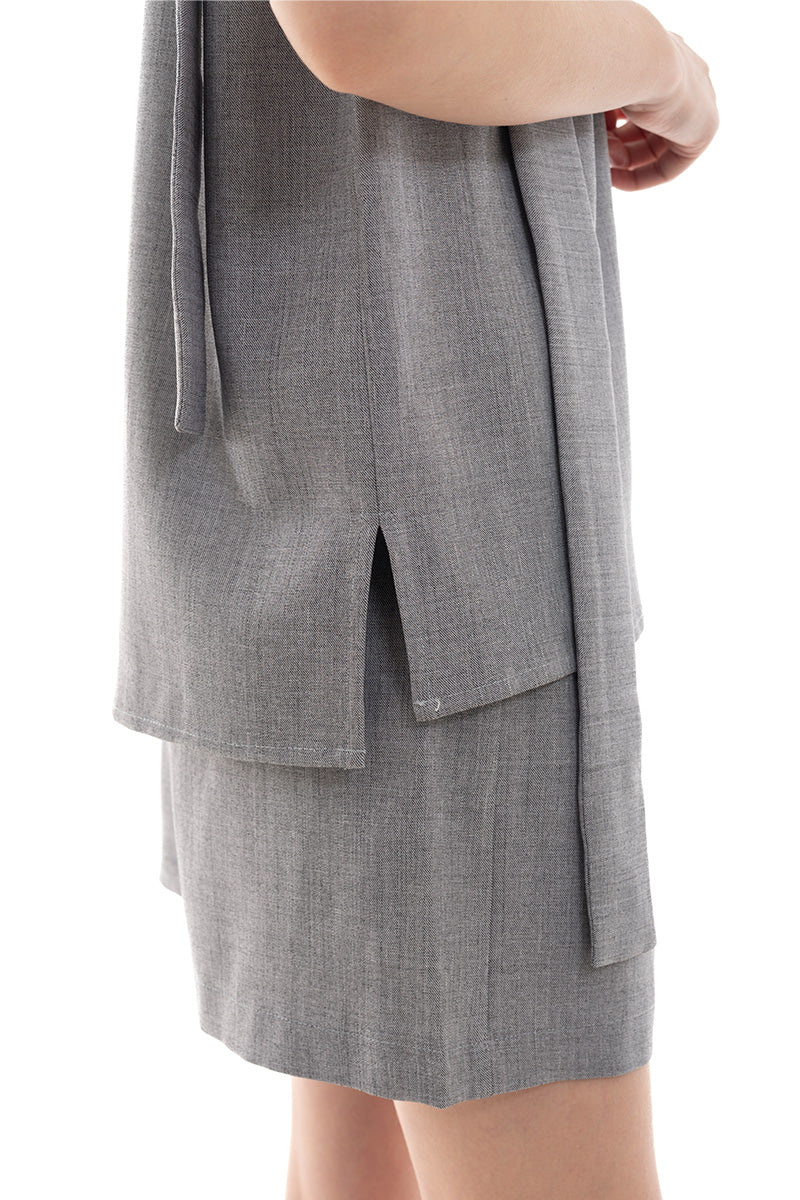 Scarf-Neck Sleeveless Top In Light Grey