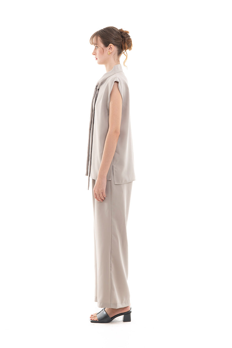 Scarf-Neck Sleeveless Top In Taupe
