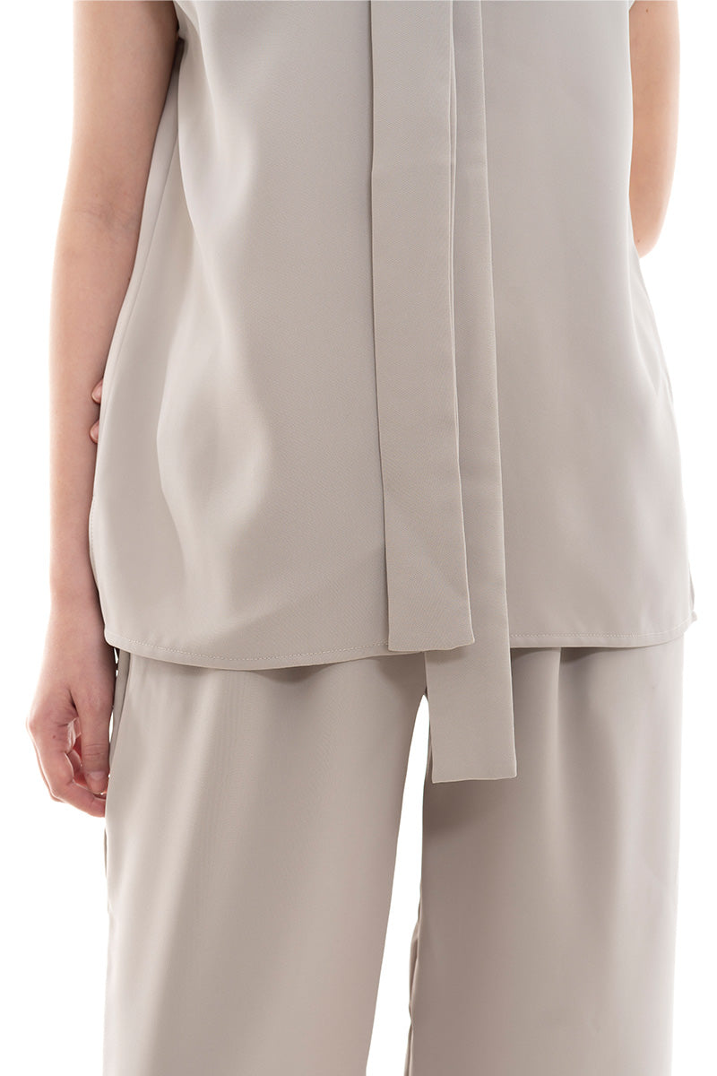 Scarf-Neck Sleeveless Top In Taupe