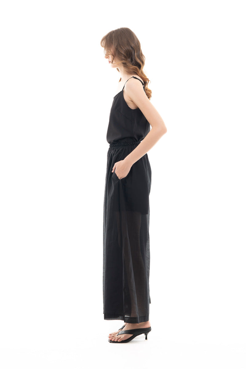 Sheer Wide Leg Pants In Black
