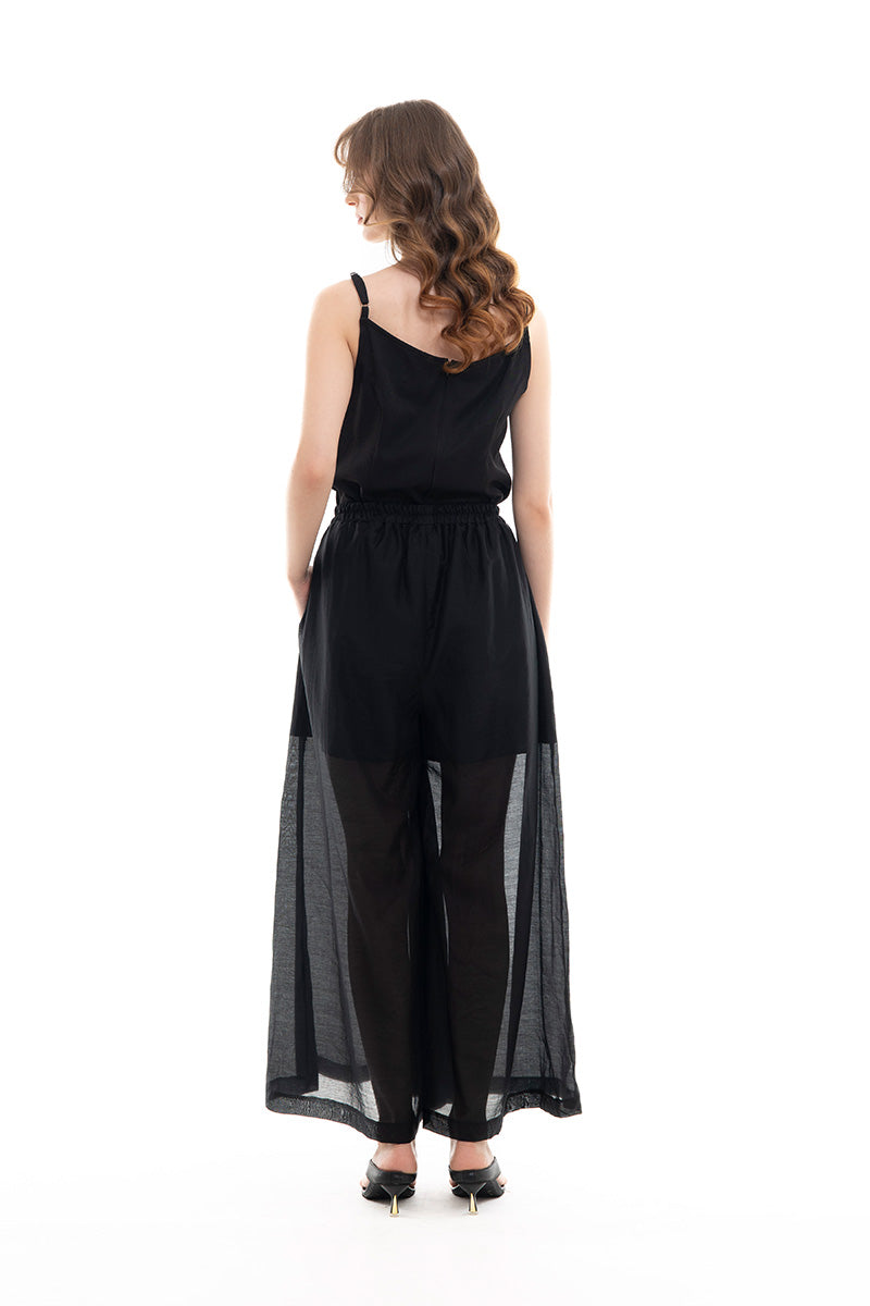 Sheer Wide Leg Pants In Black