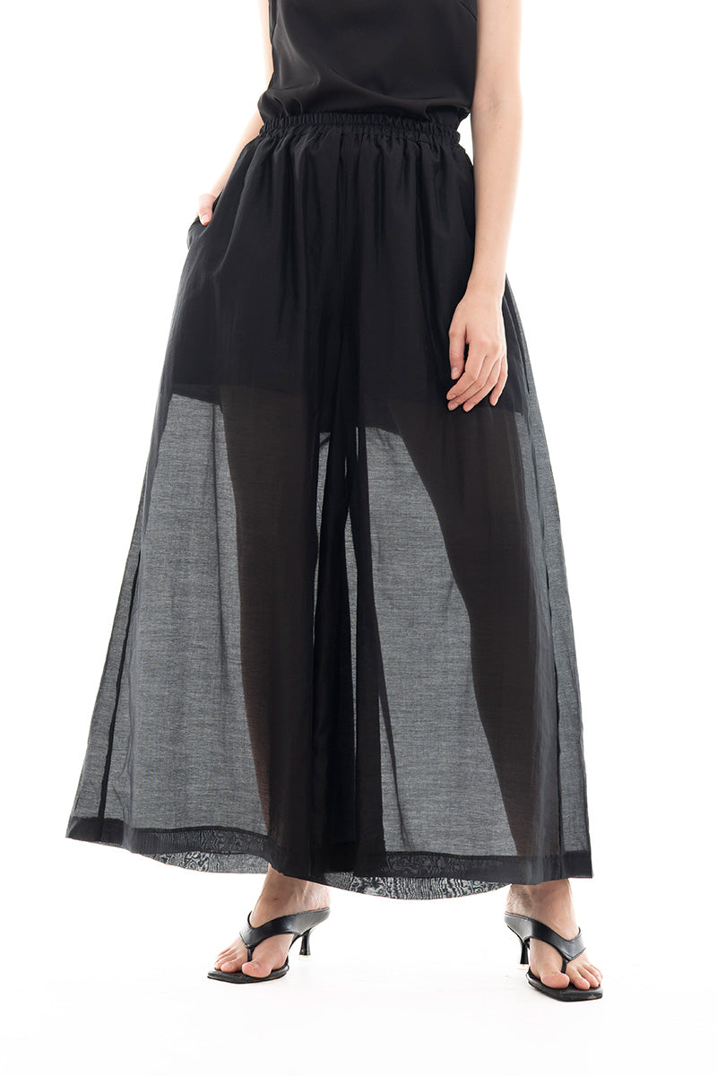Sheer Wide Leg Pants In Black