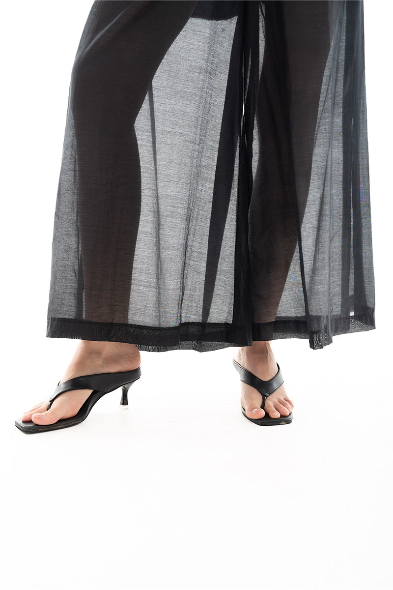Sheer Wide Leg Pants In Black