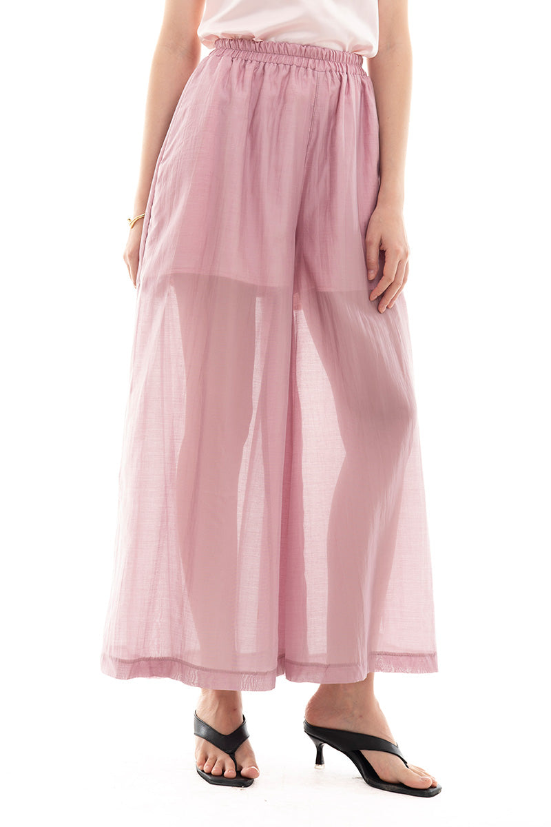 Sheer Wide Leg Pants In Mauve Pink