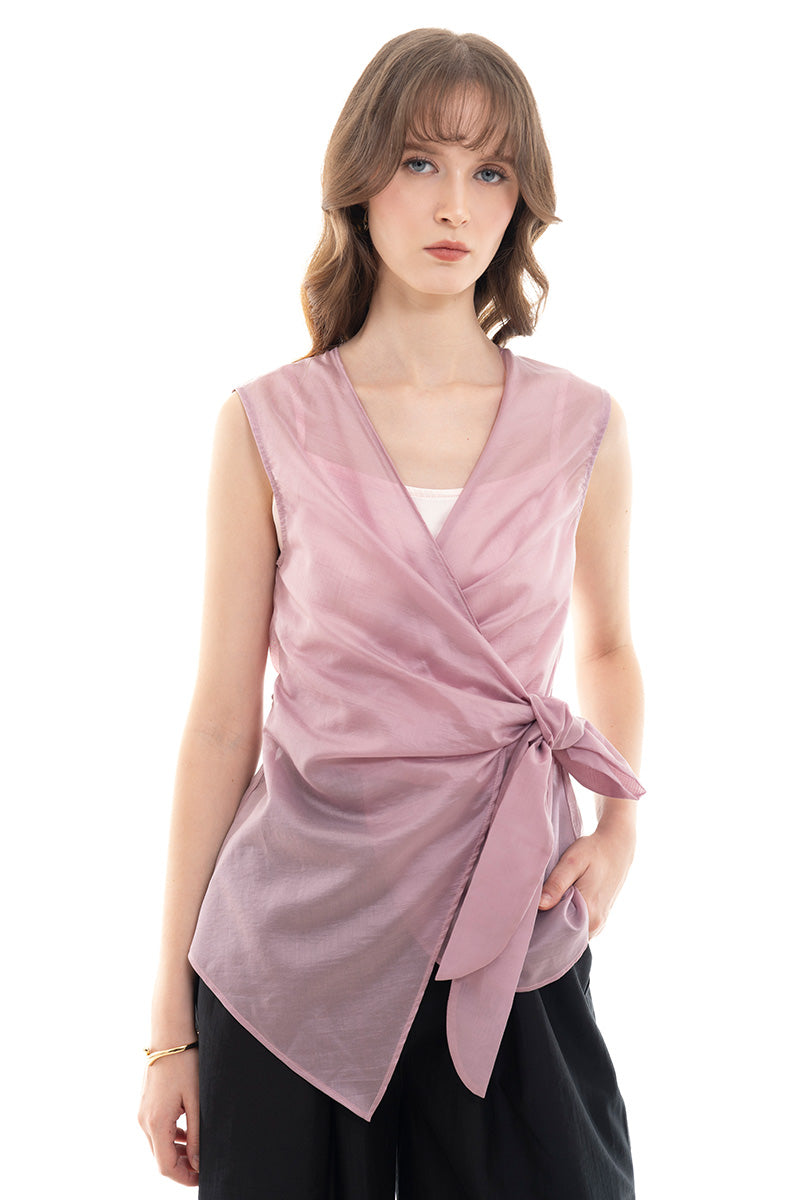 Side Wrap Vest In Mauve Pink
