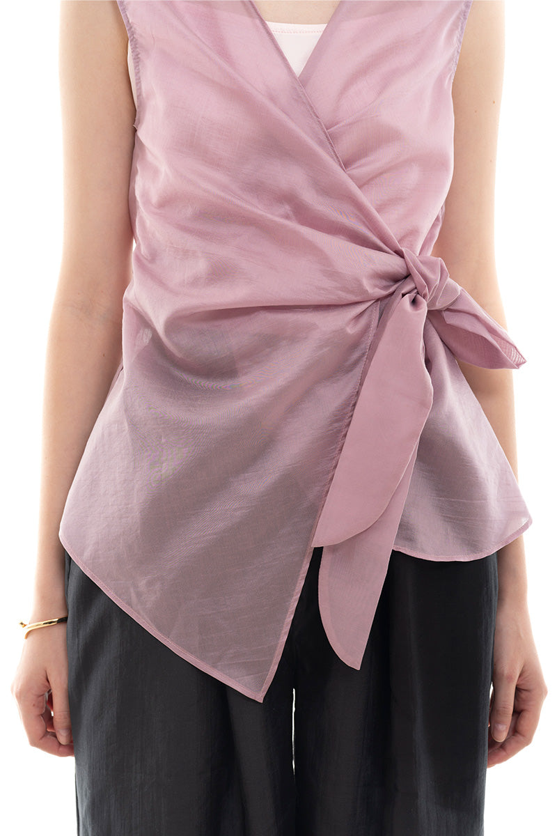 Side Wrap Vest In Mauve Pink