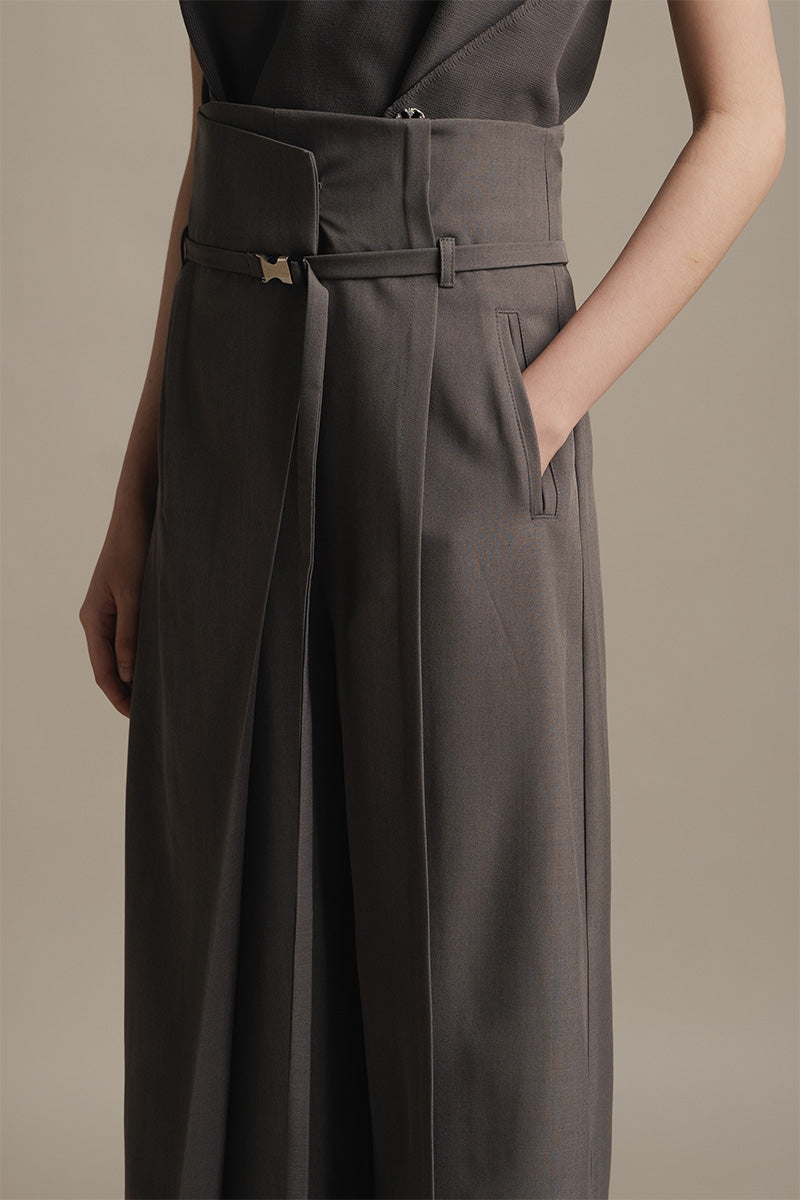 Asymmetric Wrap Wide Leg Pants In Ink Grey
