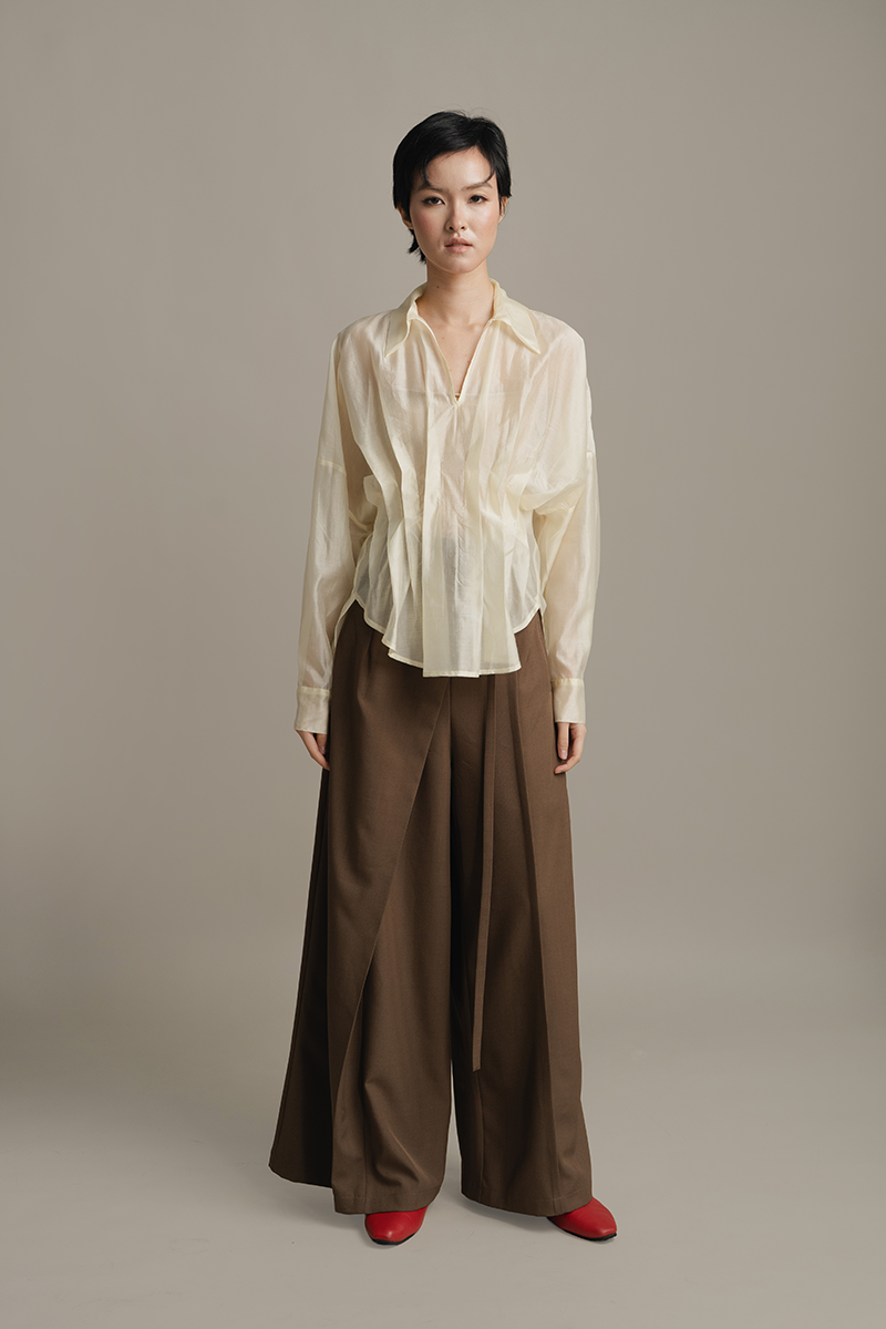 Asymmetric Wrap Wide Leg Pants In Walnut