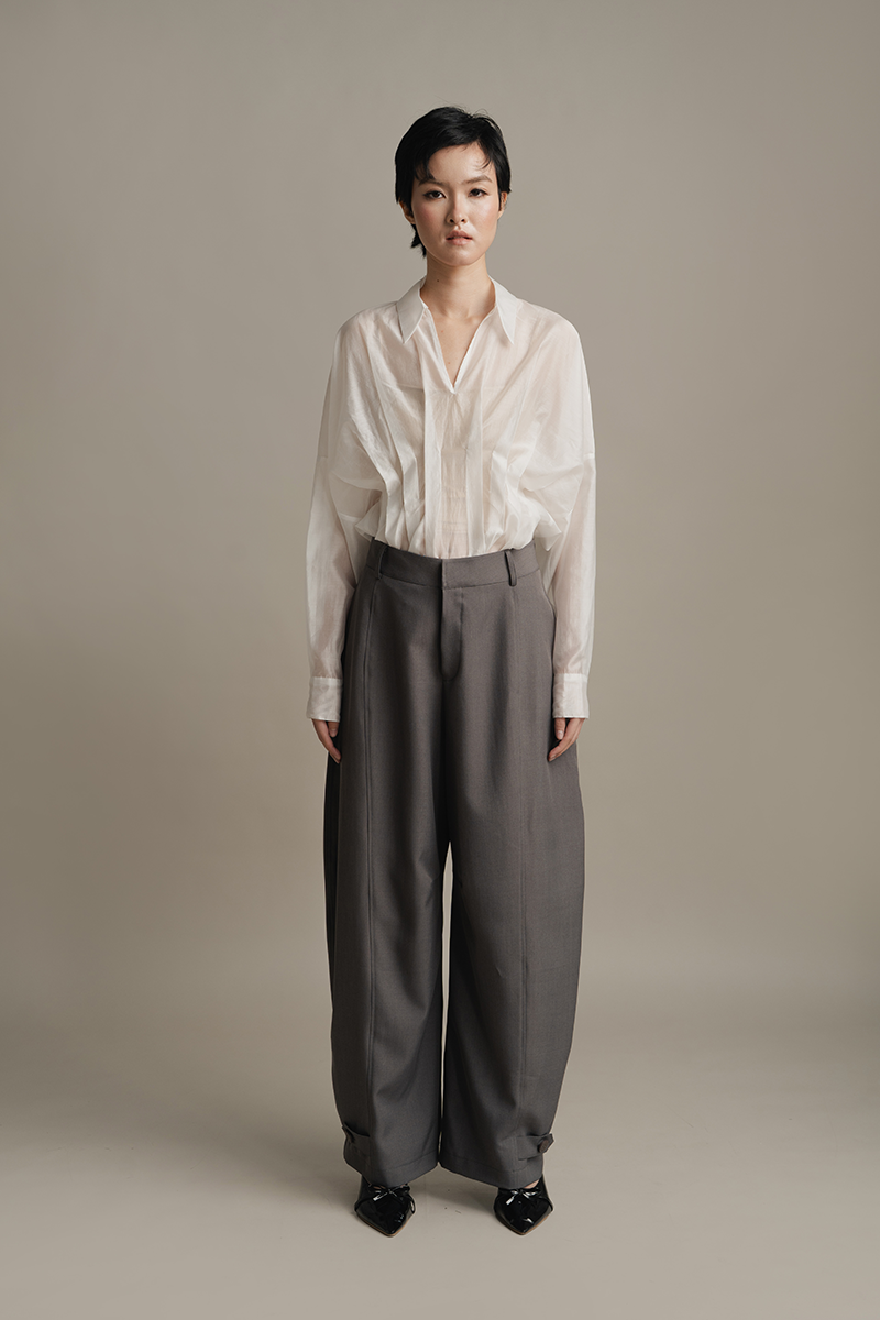 Barrel Pants With Ankle Button Details In Ink Grey