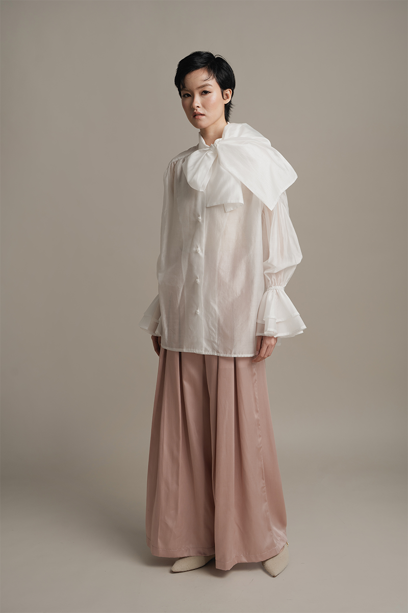 Blouse With Built-In Shawl In White