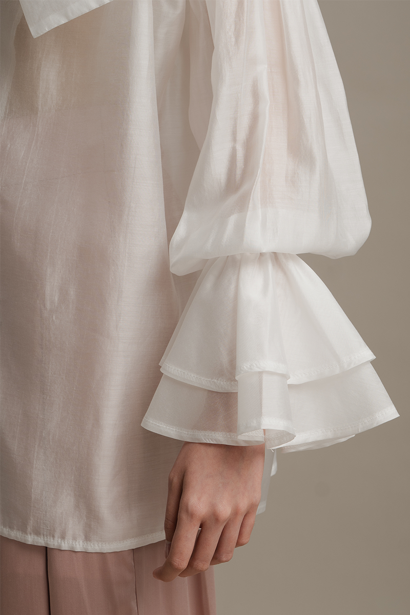 Blouse With Built-In Shawl In White