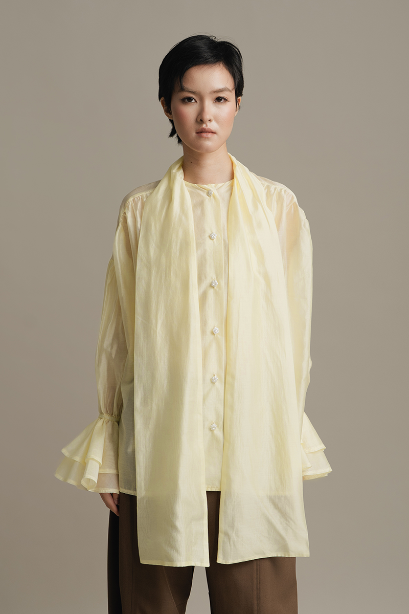 Blouse With Built-In Shawl In Yellow