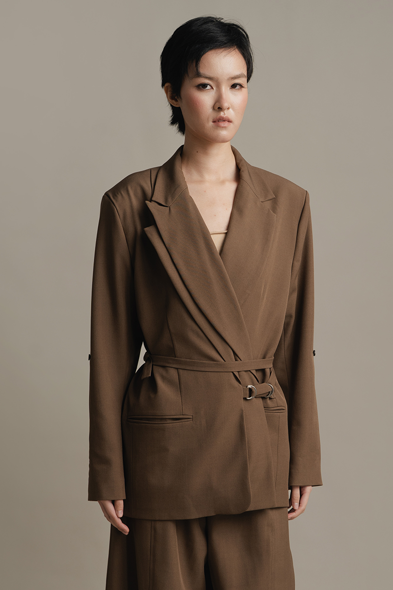 Double-Ring Wrap Blazer In Walnut