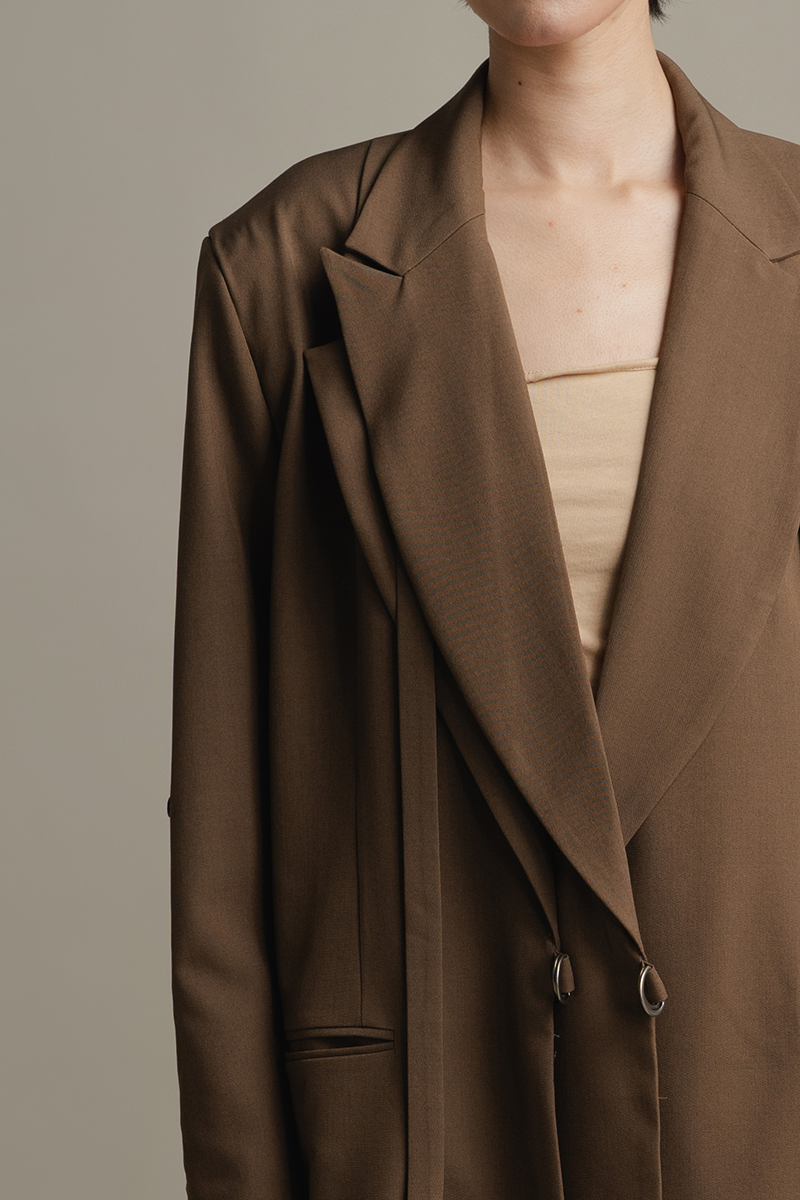 Double-Ring Wrap Blazer In Walnut
