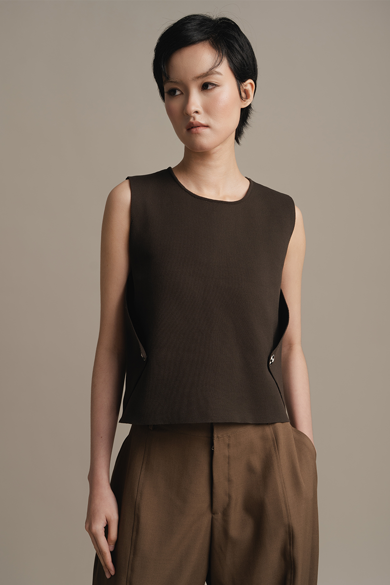 Overlap Detail Knit Top In Cacao