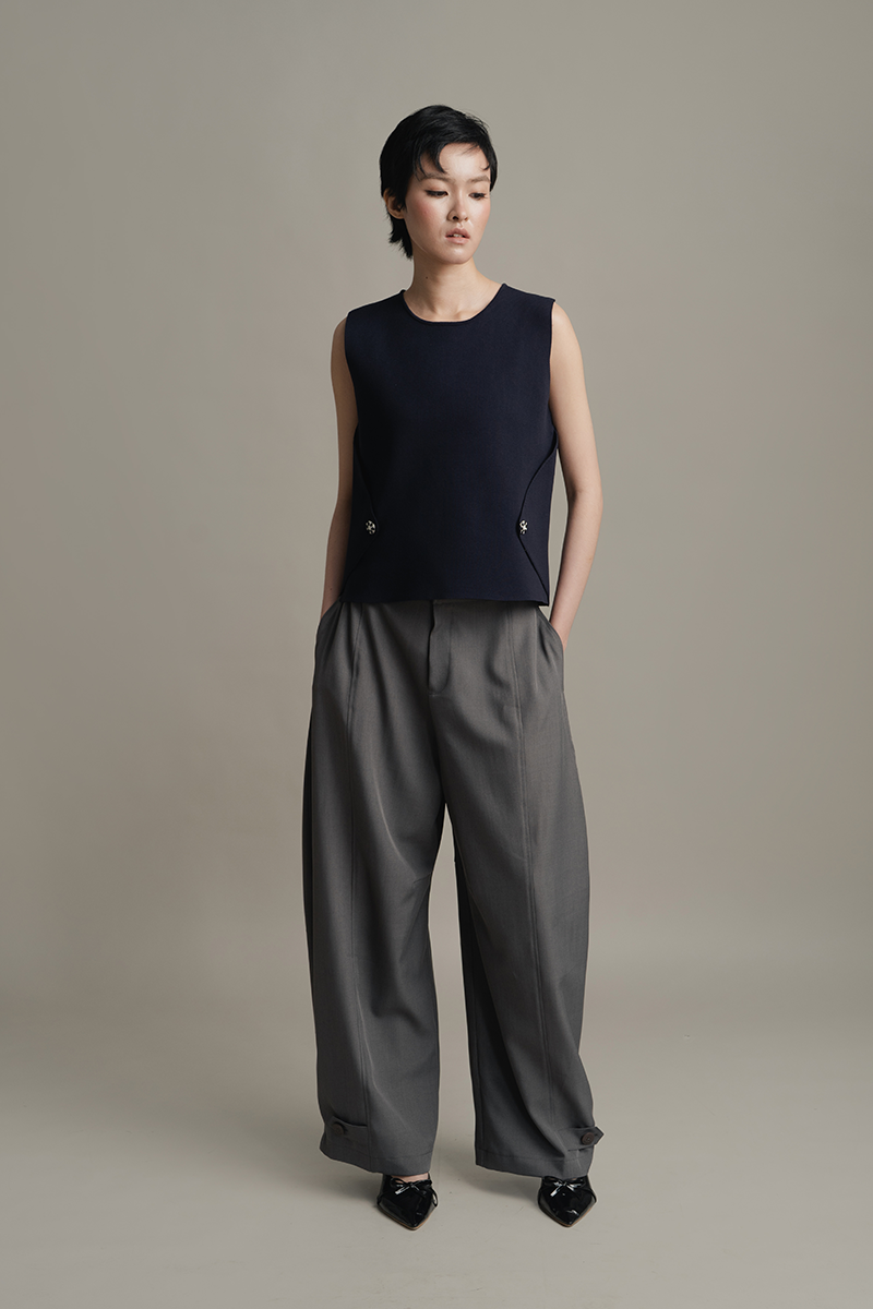 Overlap Detail Knit Top In Midnight Blue