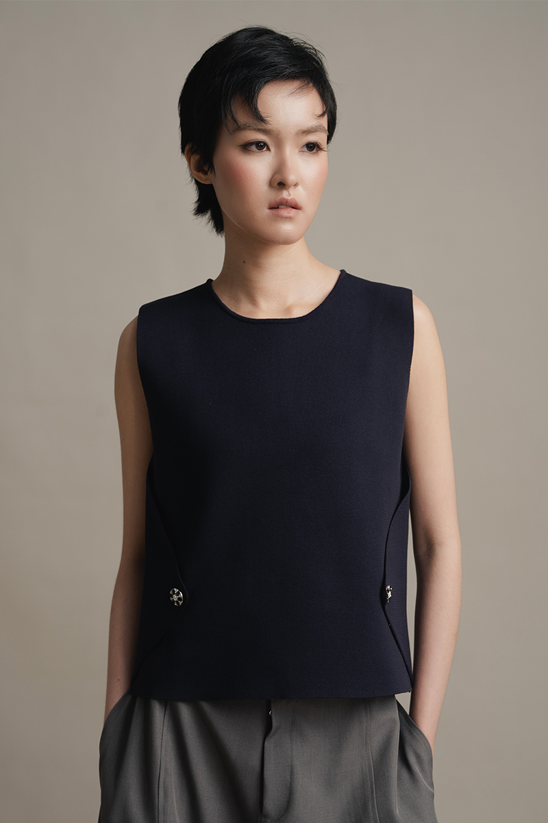 Overlap Detail Knit Top In Midnight Blue