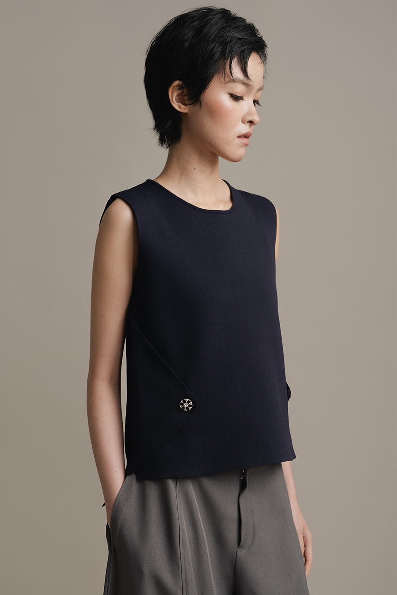 Overlap Detail Knit Top In Midnight Blue