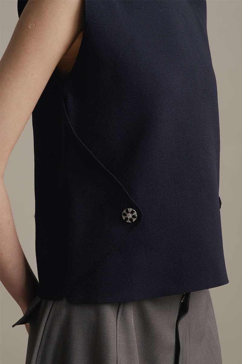 Overlap Detail Knit Top In Midnight Blue