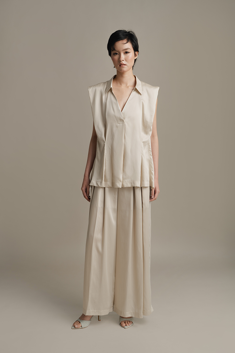 Panelled Wide Leg Pants In Sand