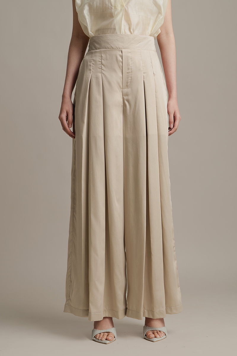 Panelled Wide Leg Pants In Sand