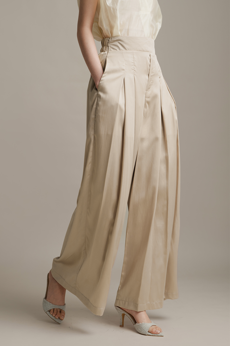 Panelled Wide Leg Pants In Sand