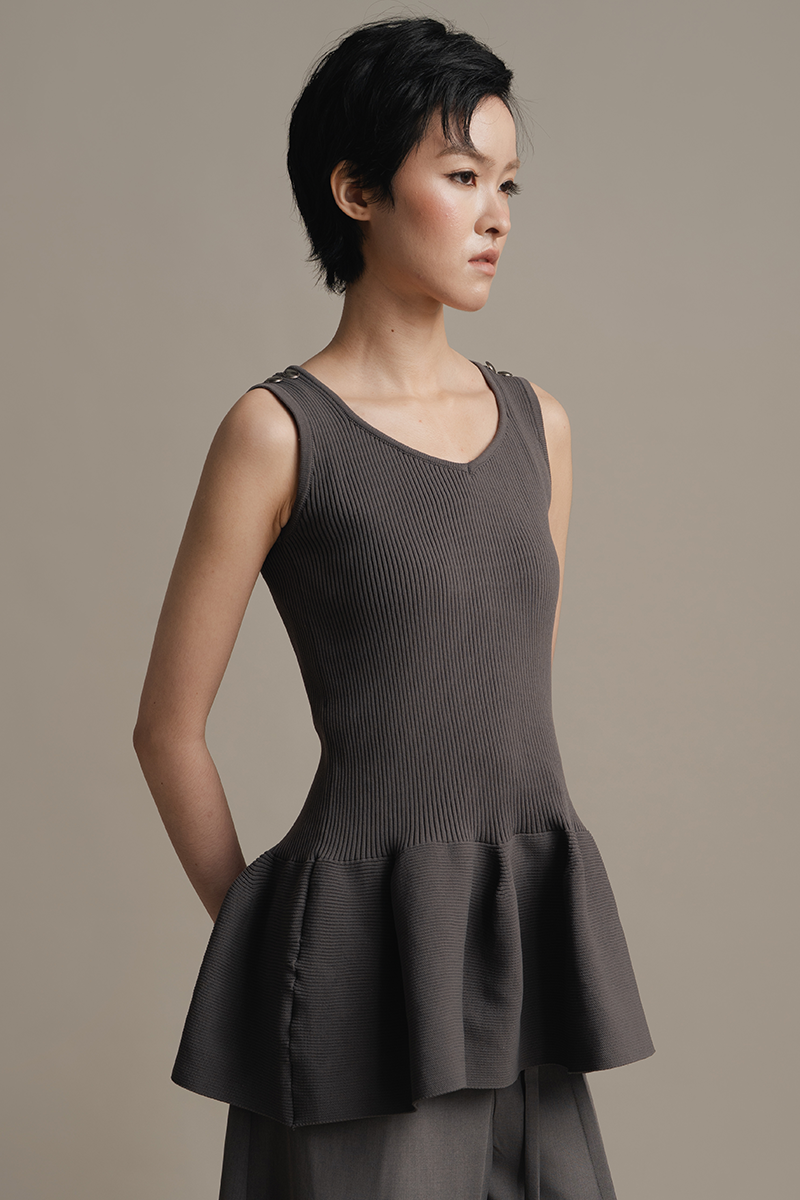 Peplum Knit Top In Graphite