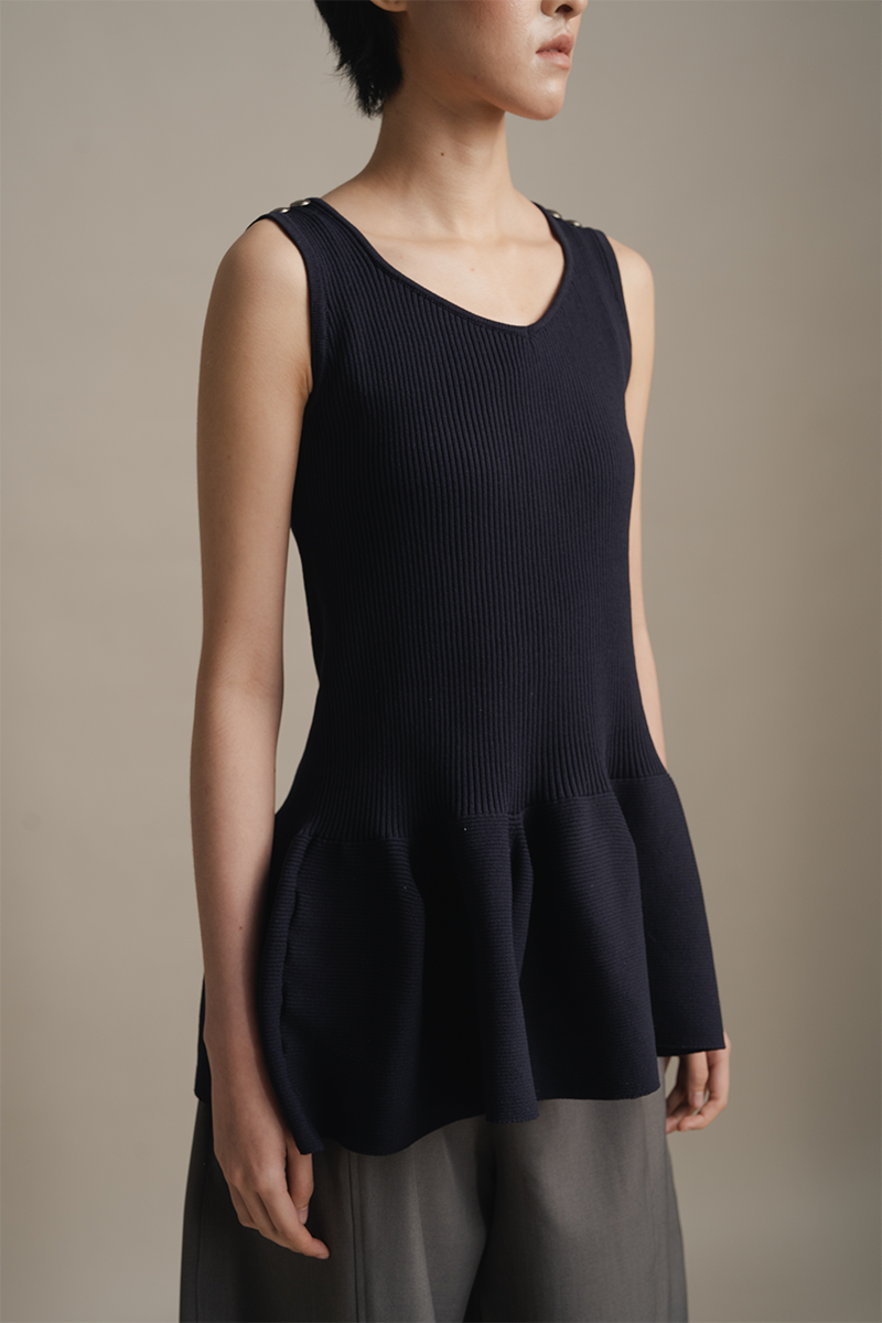 Peplum Knit Top In Midnight Blue