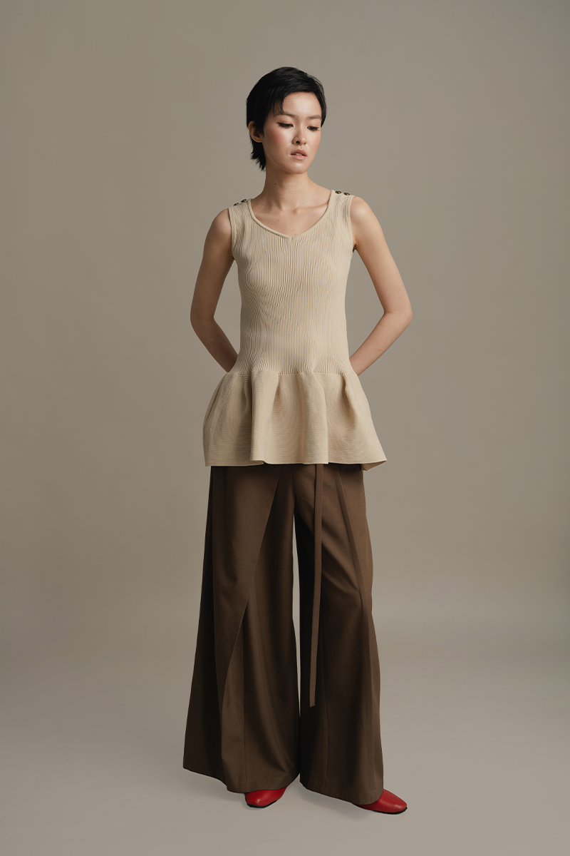 Peplum Knit Top In Warm Sand