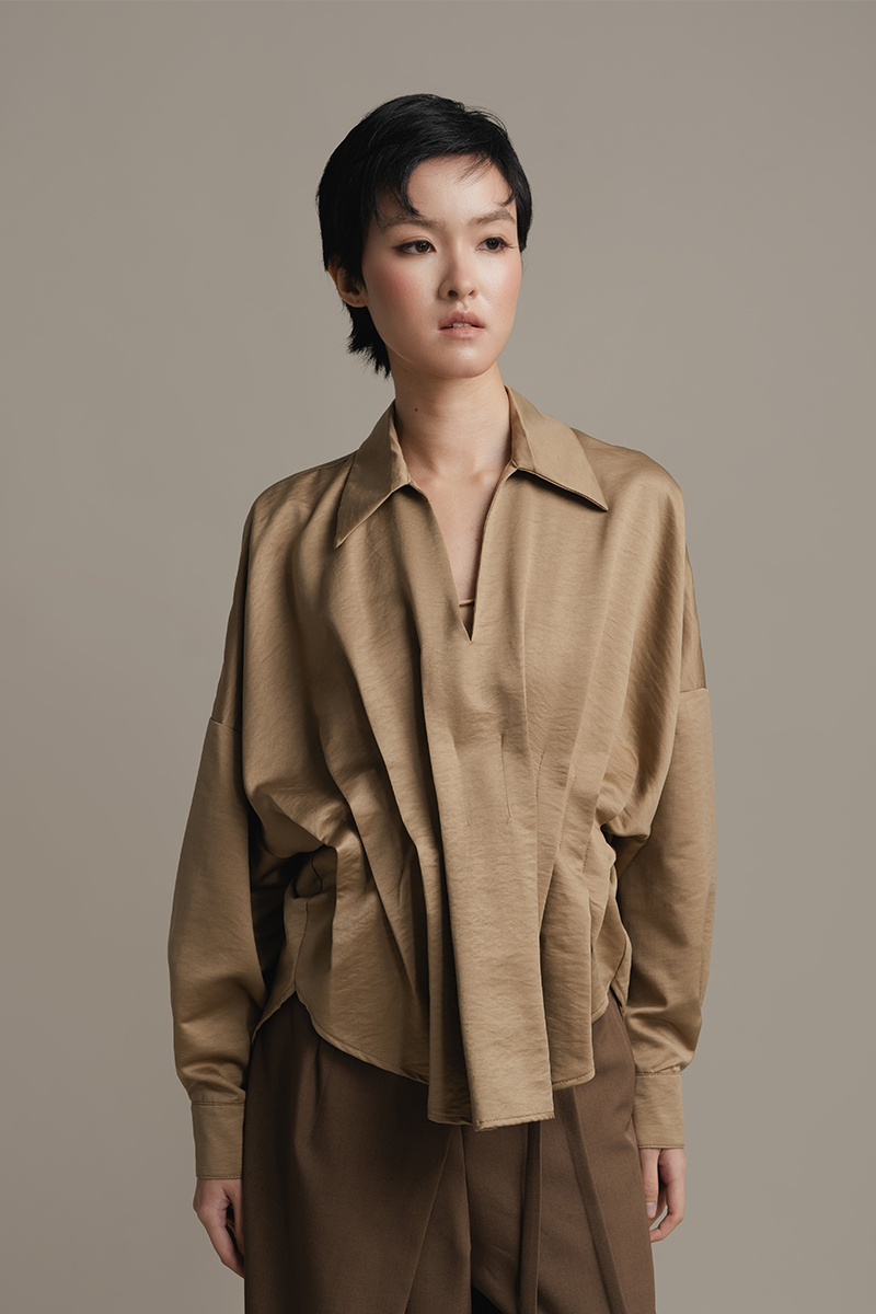 Pleated Shirt In Olive Wood