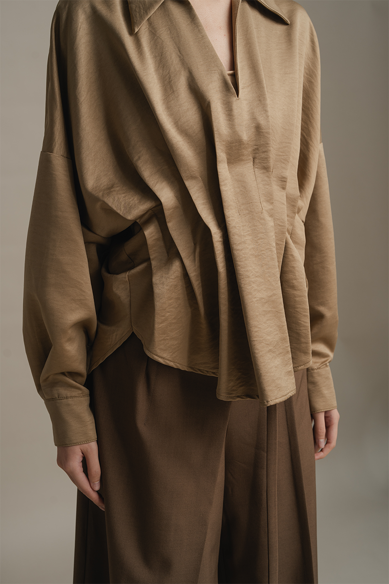 Pleated Shirt In Olive Wood