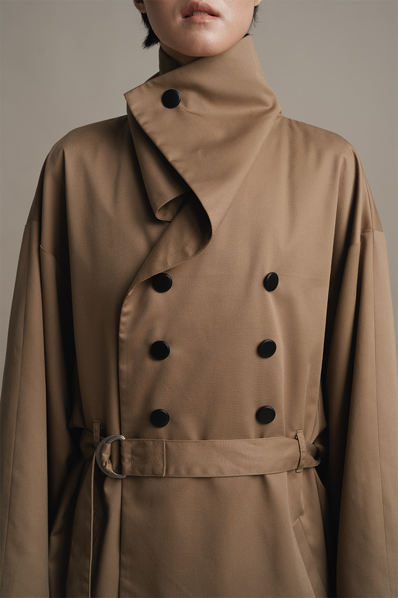 Ring-Belt Coat In Toffee Brown