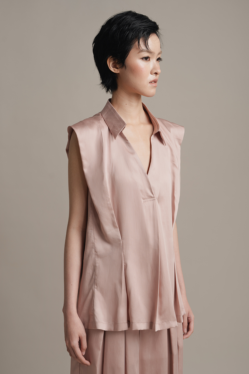 Sleeveless Pleated Shirt In Rose